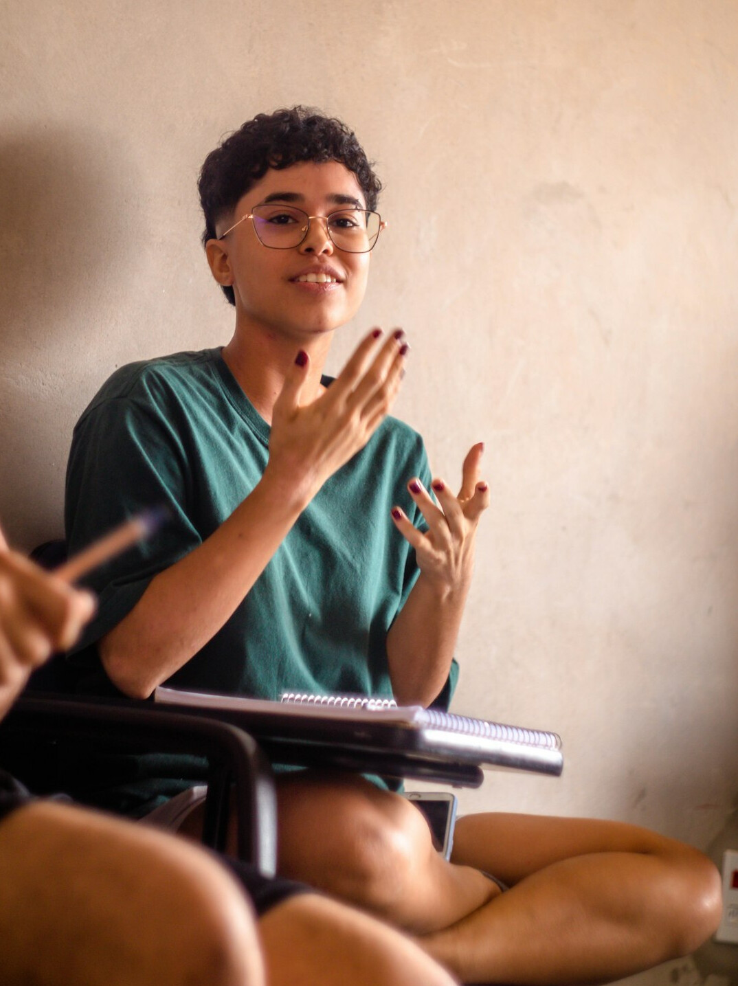 person practicing speech alone